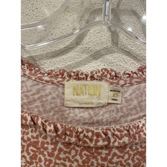 Nation LTD Vella Edwardian Top Womens XS Pink White Animal Print Puff Sleeve - Picture 3 of 5